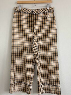 Maeve High-Rise Seersucker Wide Leg Plaid Trousers Size 12 by Anthropologie